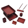 6 Piece Burgundy Oak Wood Desk Set